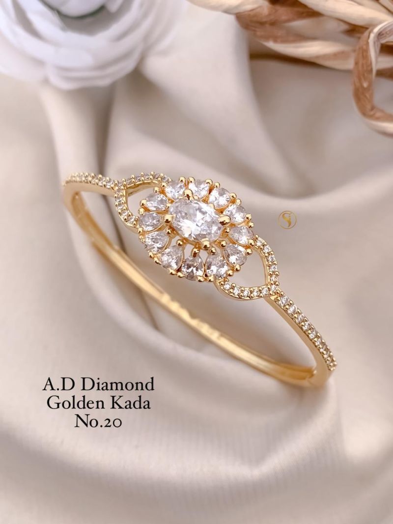 Amrah Wholesale Ad Diamond Golden Fancy Kada 20 Gold Plated Imitation Jewellery