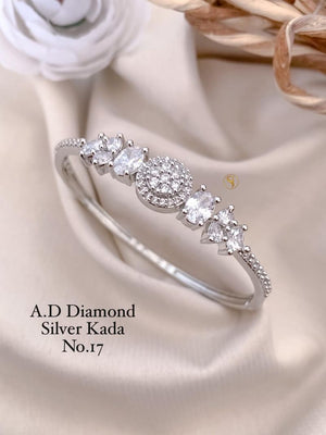 Amrah Wholesale Ad Diamond Silver Fancy Kada 17 Silver Diamond Work Imitation Jewellery