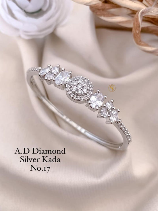 Amrah Wholesale Ad Diamond Silver Fancy Kada 17 Silver Diamond Work Imitation Jewellery