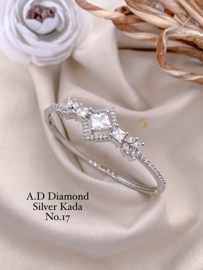 Amrah Wholesale Ad Diamond Silver Fancy Kada 17 Silver Diamond Work Imitation Jewellery