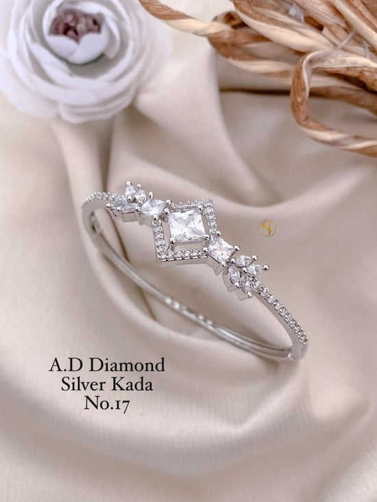 Amrah Wholesale Ad Diamond Silver Fancy Kada 17 Silver Diamond Work Imitation Jewellery