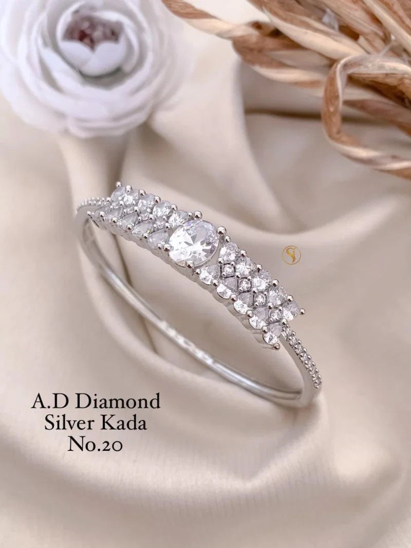 Amrah Wholesale Ad Diamond Silver Fancy Kada 17 Silver Diamond Work Imitation Jewellery