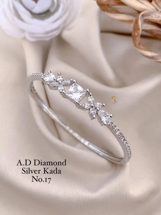 Amrah Wholesale Ad Diamond Silver Fancy Kada 17 Silver Diamond Work Imitation Jewellery