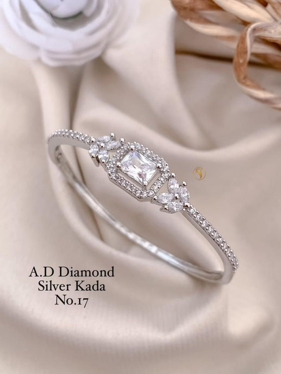 Amrah Wholesale Ad Diamond Silver Fancy Kada 17 Silver Diamond Work Imitation Jewellery