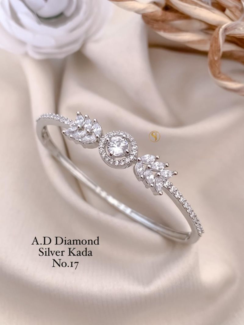 Amrah Wholesale Ad Diamond Silver Fancy Kada 17 Silver Diamond Work Imitation Jewellery