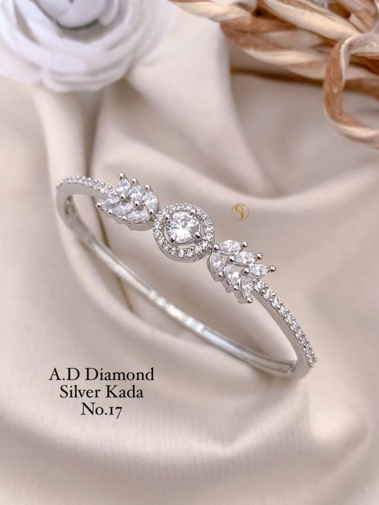 Amrah Wholesale Ad Diamond Silver Fancy Kada 17 Silver Diamond Work Imitation Jewellery