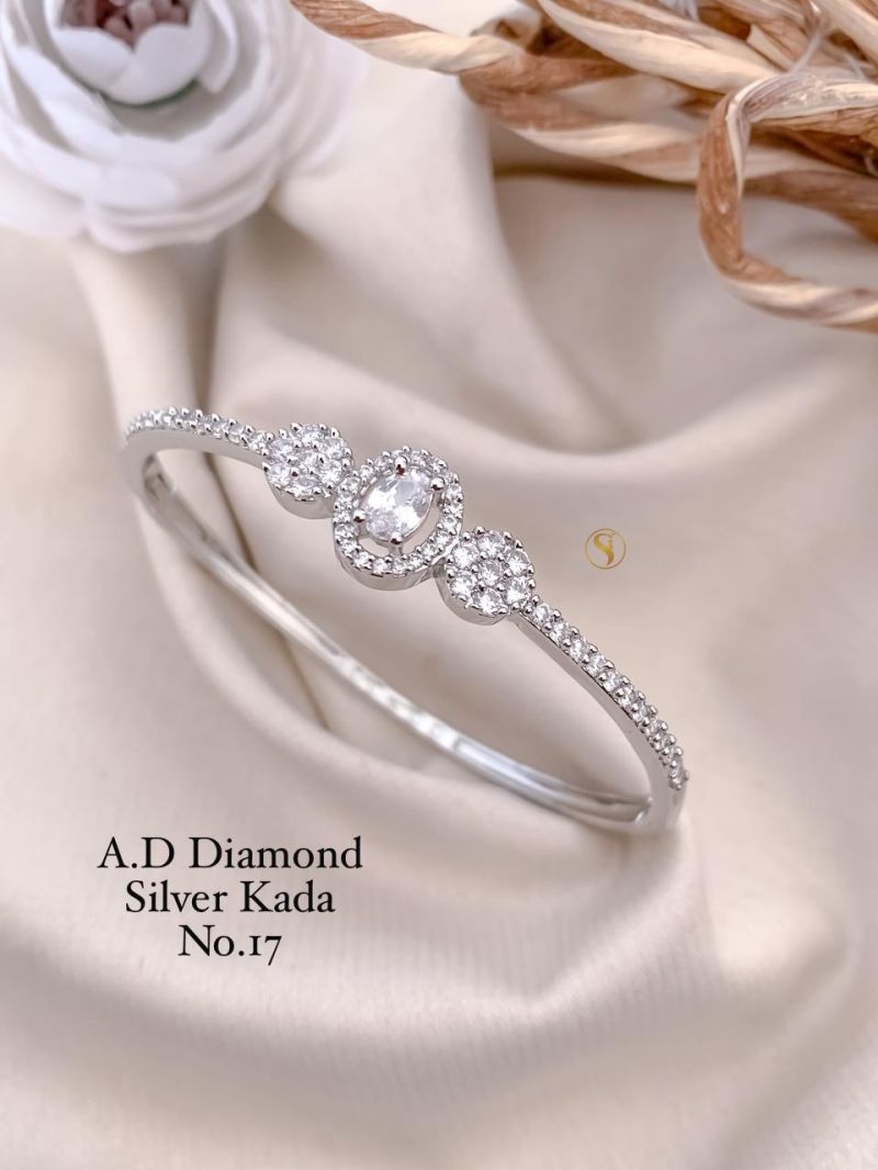 Amrah Wholesale Ad Diamond Silver Fancy Kada 17 Silver Diamond Work Imitation Jewellery