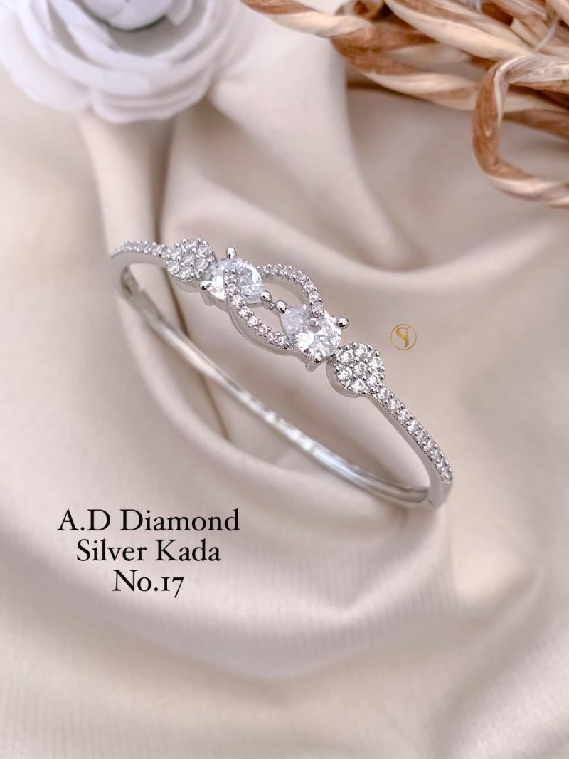 Amrah Wholesale Ad Diamond Silver Fancy Kada 17 Silver Diamond Work Imitation Jewellery