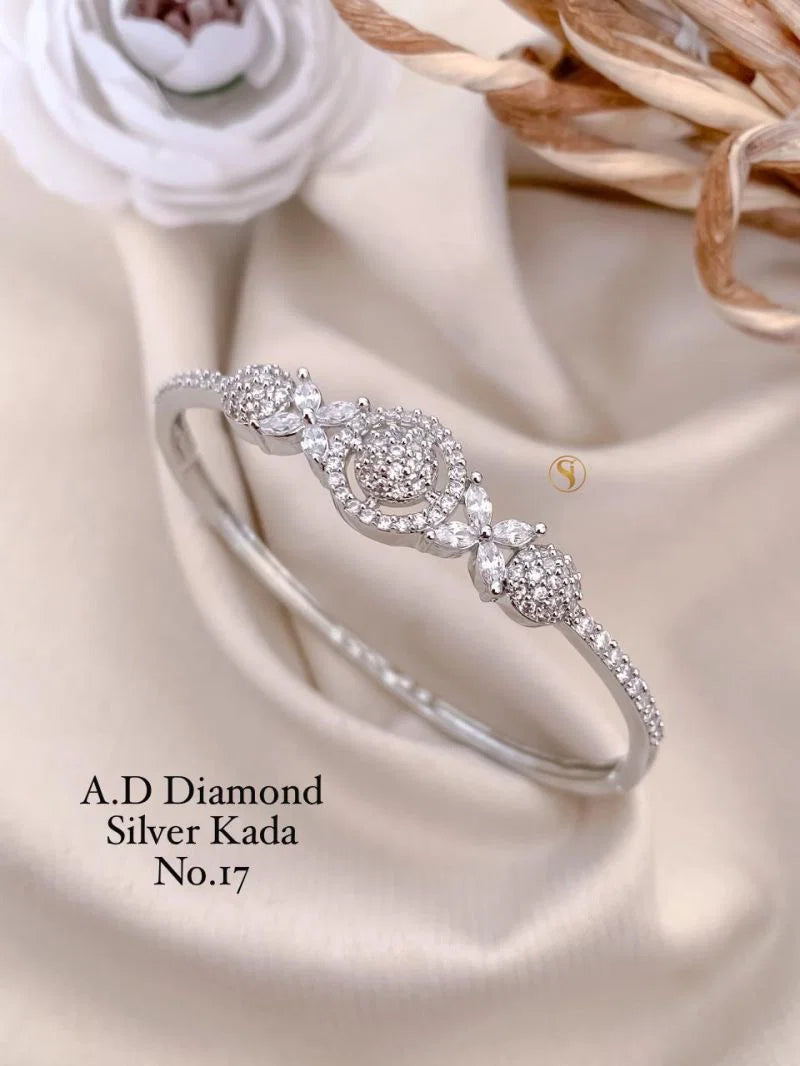 Amrah Wholesale Ad Diamond Silver Fancy Kada 17 Silver Diamond Work Imitation Jewellery