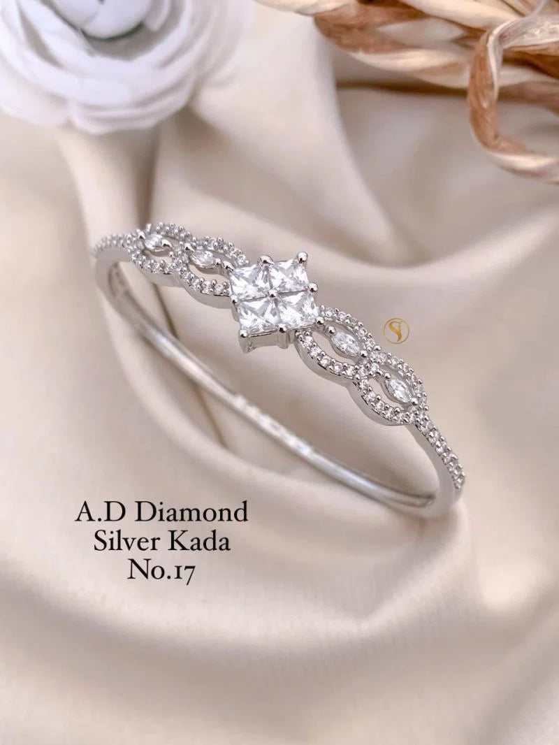 Amrah Wholesale Ad Diamond Silver Fancy Kada 17 Silver Diamond Work Imitation Jewellery