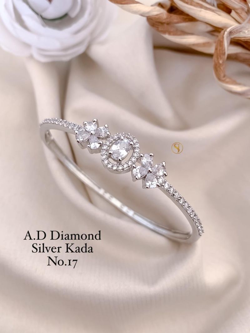 Amrah Wholesale Ad Diamond Silver Fancy Kada 17 Silver Diamond Work Imitation Jewellery