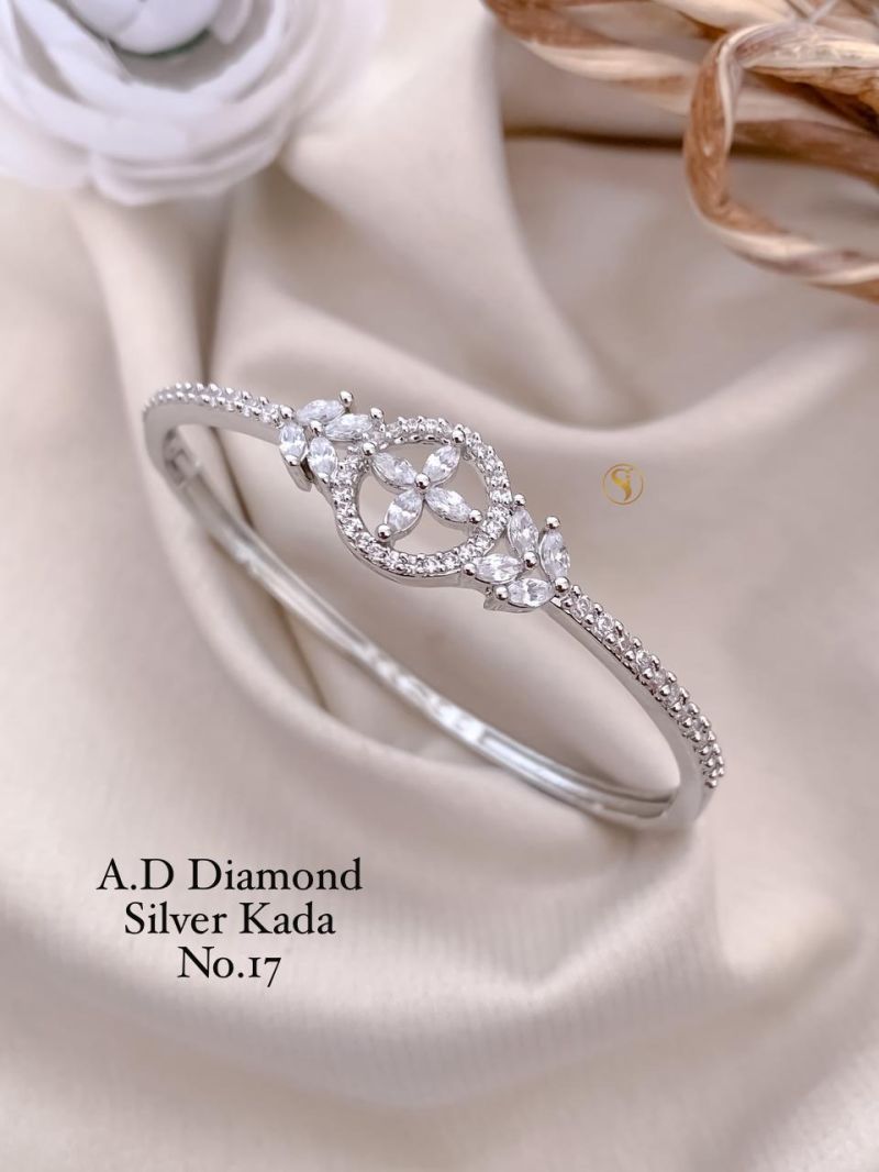 Amrah Wholesale Ad Diamond Silver Fancy Kada 17 Silver Diamond Work Imitation Jewellery