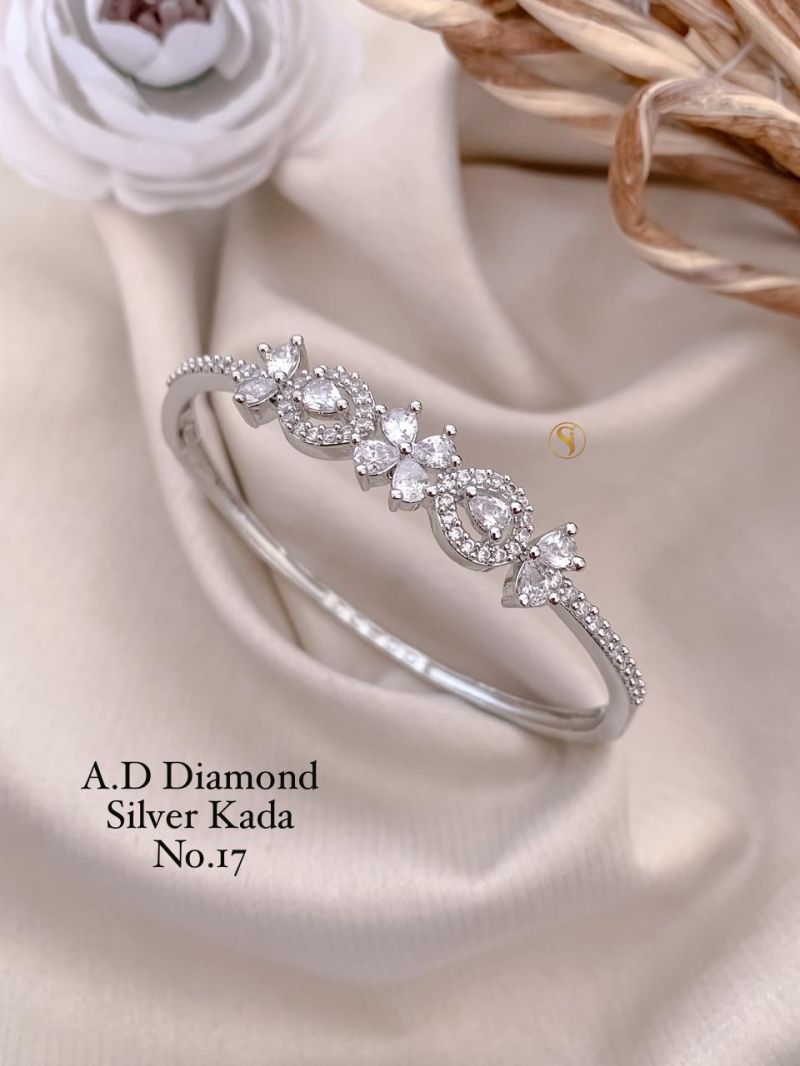 Amrah Wholesale Ad Diamond Silver Fancy Kada 17 Silver Diamond Work Imitation Jewellery