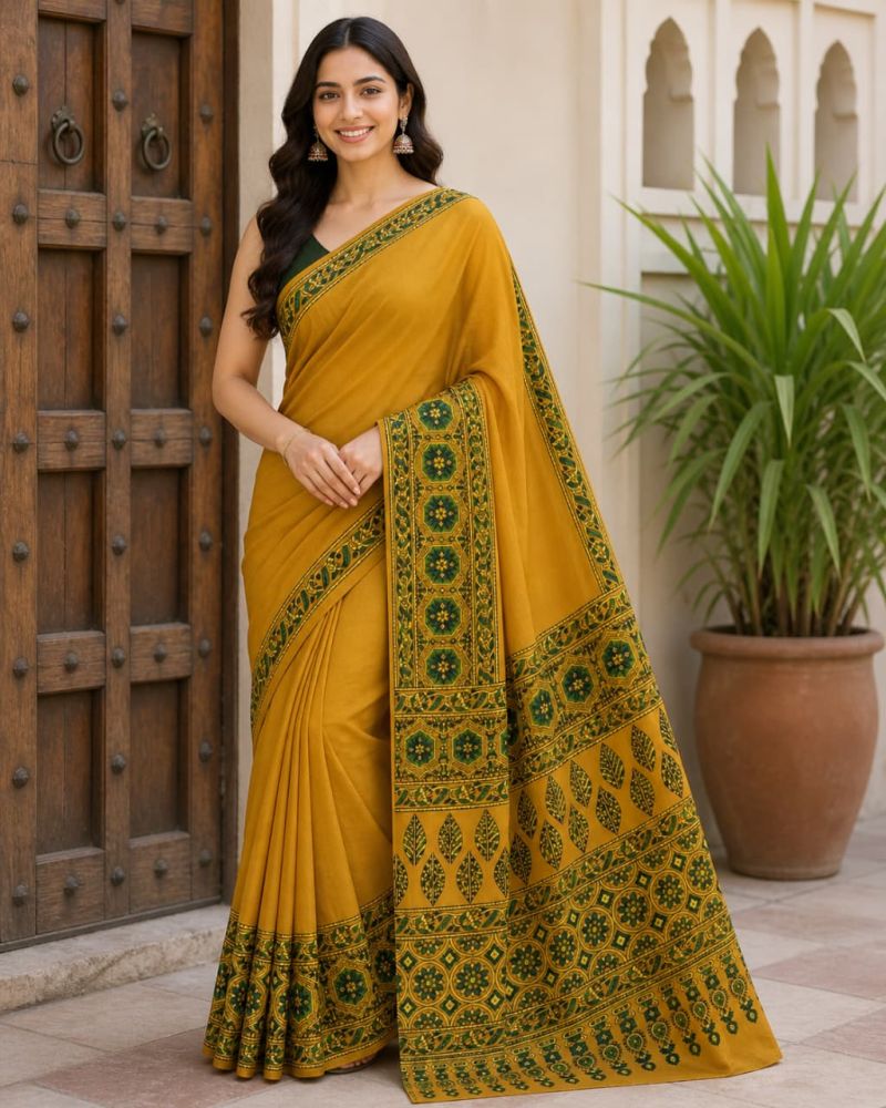 Amrah Wholesale Ajrakh Print Vol 1 Modal Silk Ajrakh Printed Saree