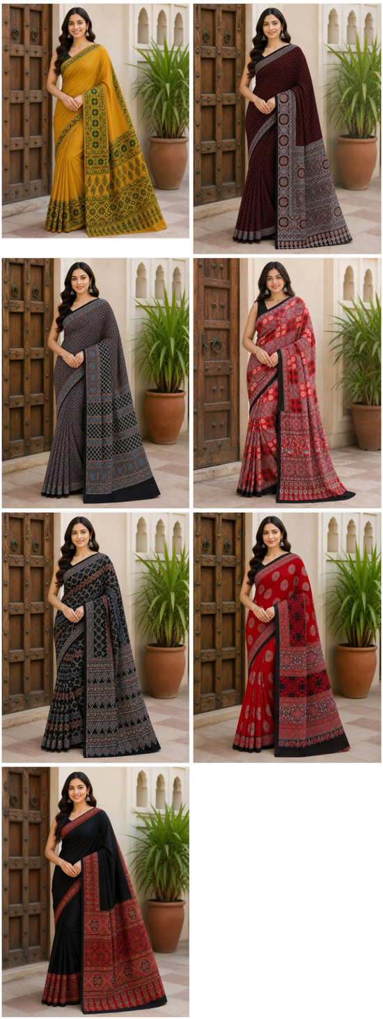 Amrah Wholesale Ajrakh Print Vol 1 Modal Silk Ajrakh Printed Saree