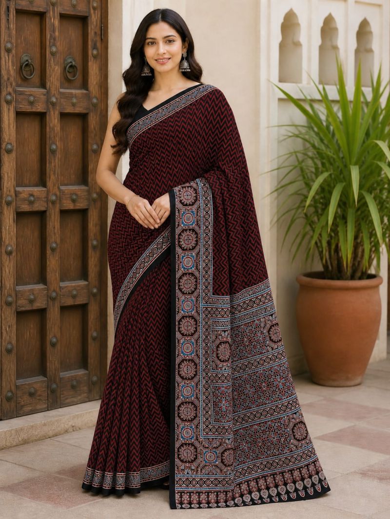 Amrah Wholesale Ajrakh Print Vol 1 Modal Silk Ajrakh Printed Saree