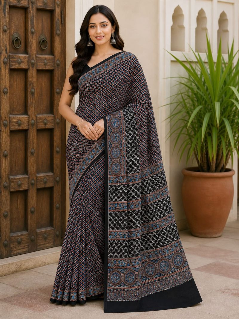 Amrah Wholesale Ajrakh Print Vol 1 Modal Silk Ajrakh Printed Saree
