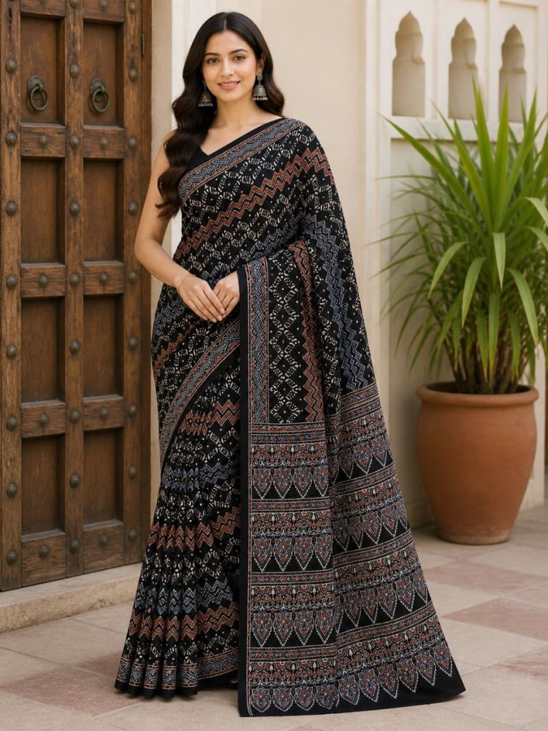 Amrah Wholesale Ajrakh Print Vol 1 Modal Silk Ajrakh Printed Saree