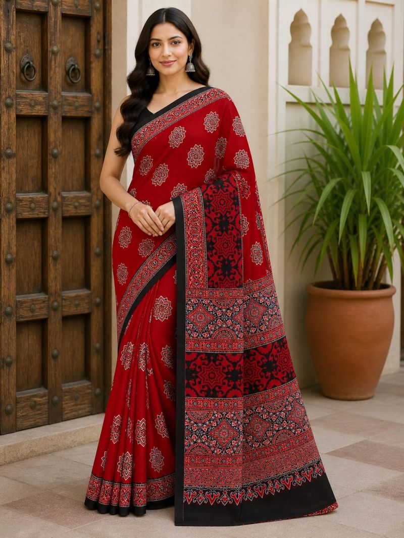 Amrah Wholesale Ajrakh Print Vol 1 Modal Silk Ajrakh Printed Saree