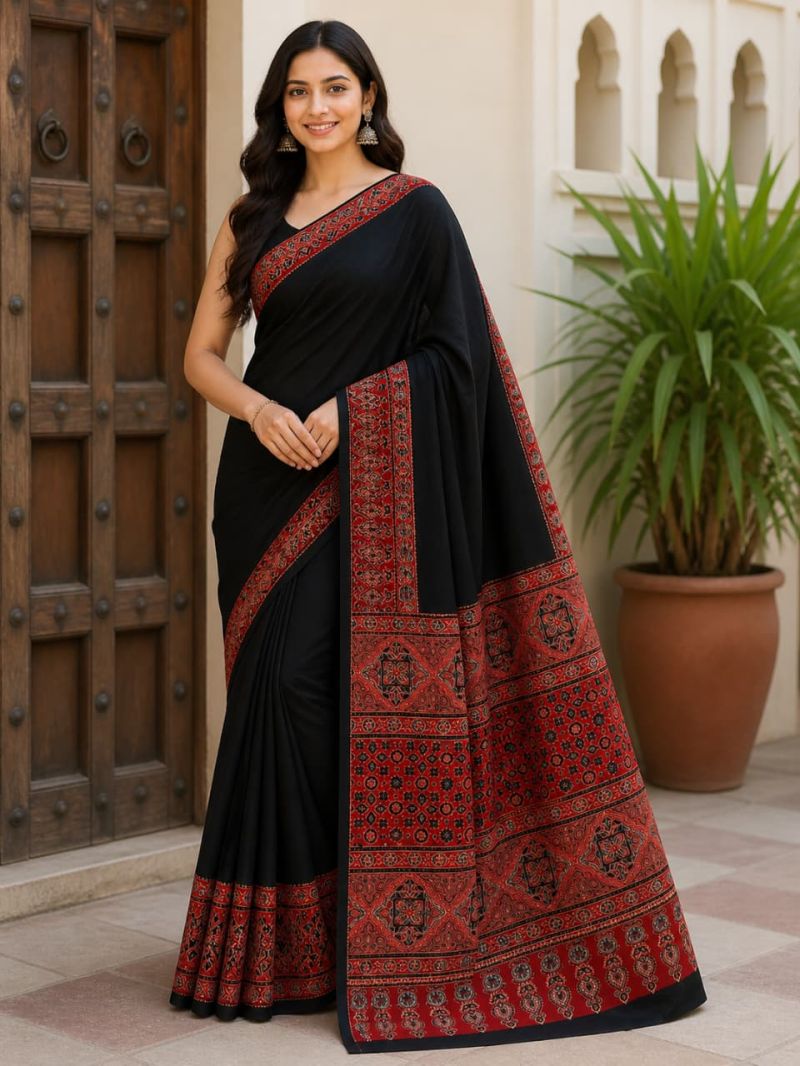 Amrah Wholesale Ajrakh Print Vol 1 Modal Silk Ajrakh Printed Saree