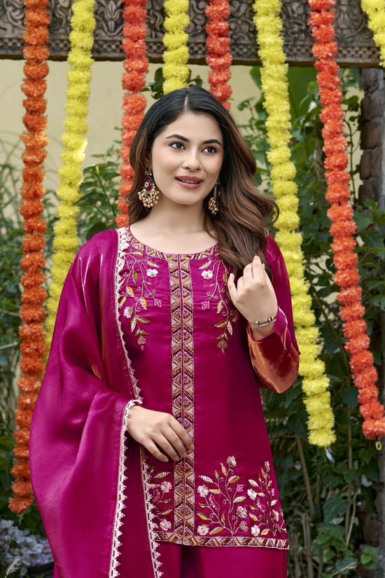 Amrah Wholesale Aradhna 01 Fandy Satin Embroidered Kurti Pant Dupatta Set