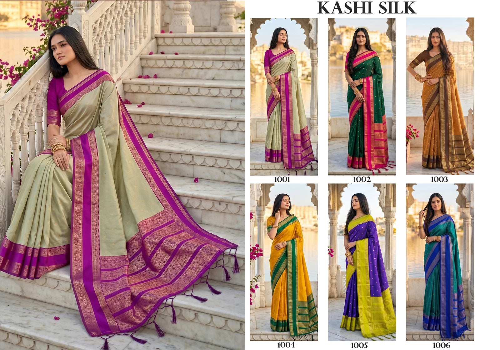 Amrah Wholesale Ast Kashi Silk Blend Saree