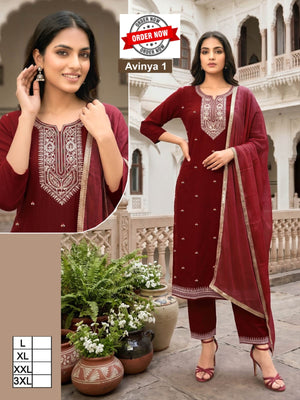 Amrah Wholesale Beauty Avinya Vol 1 Vertican Embroidered Kurti With Bottom Dupatta