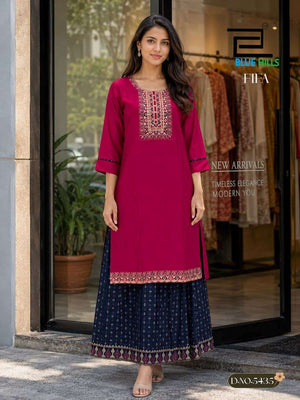 BLUE HILLS FIFA 5435 to 5440 Series Rayon Embroidered Kurti Pant Set