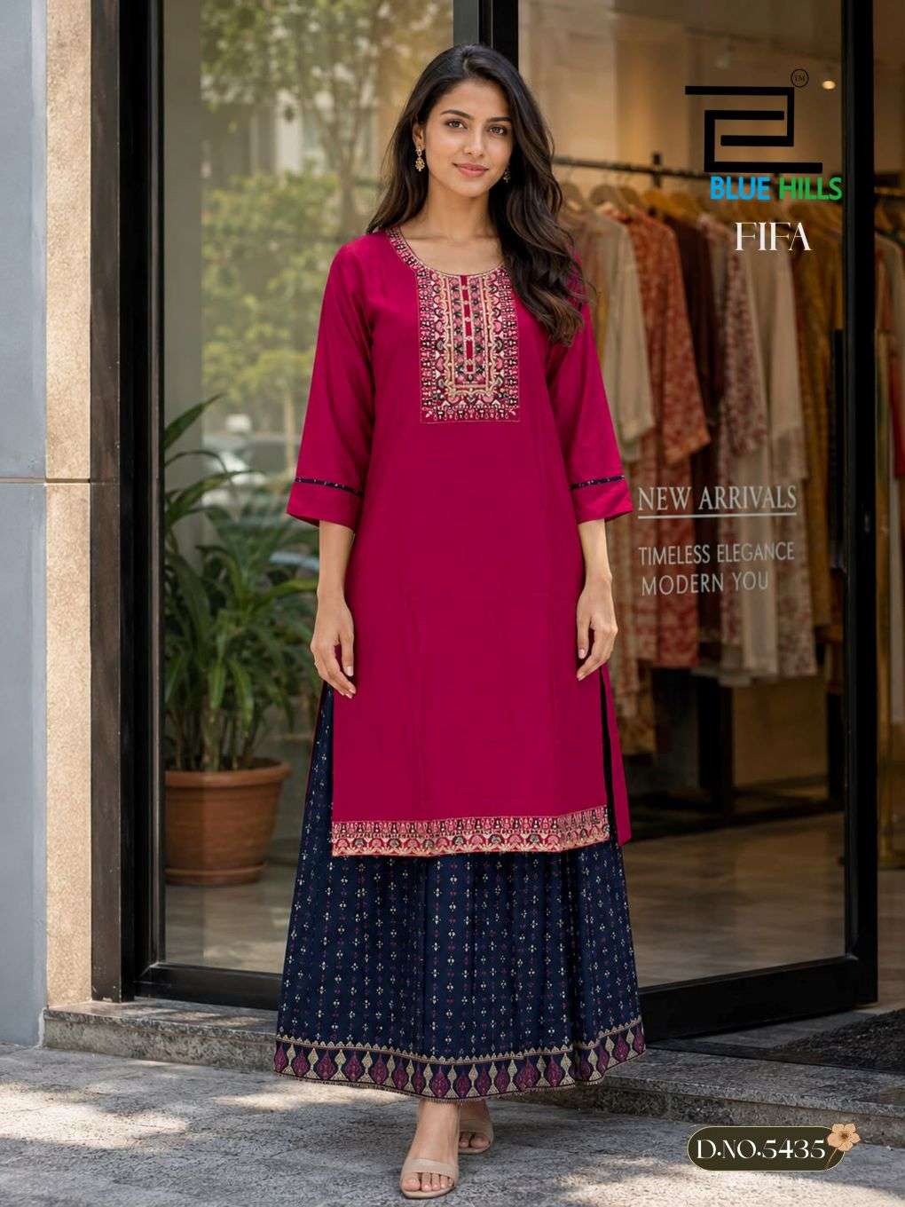 BLUE HILLS FIFA 5435 to 5440 Series Rayon Embroidered Kurti Pant Set