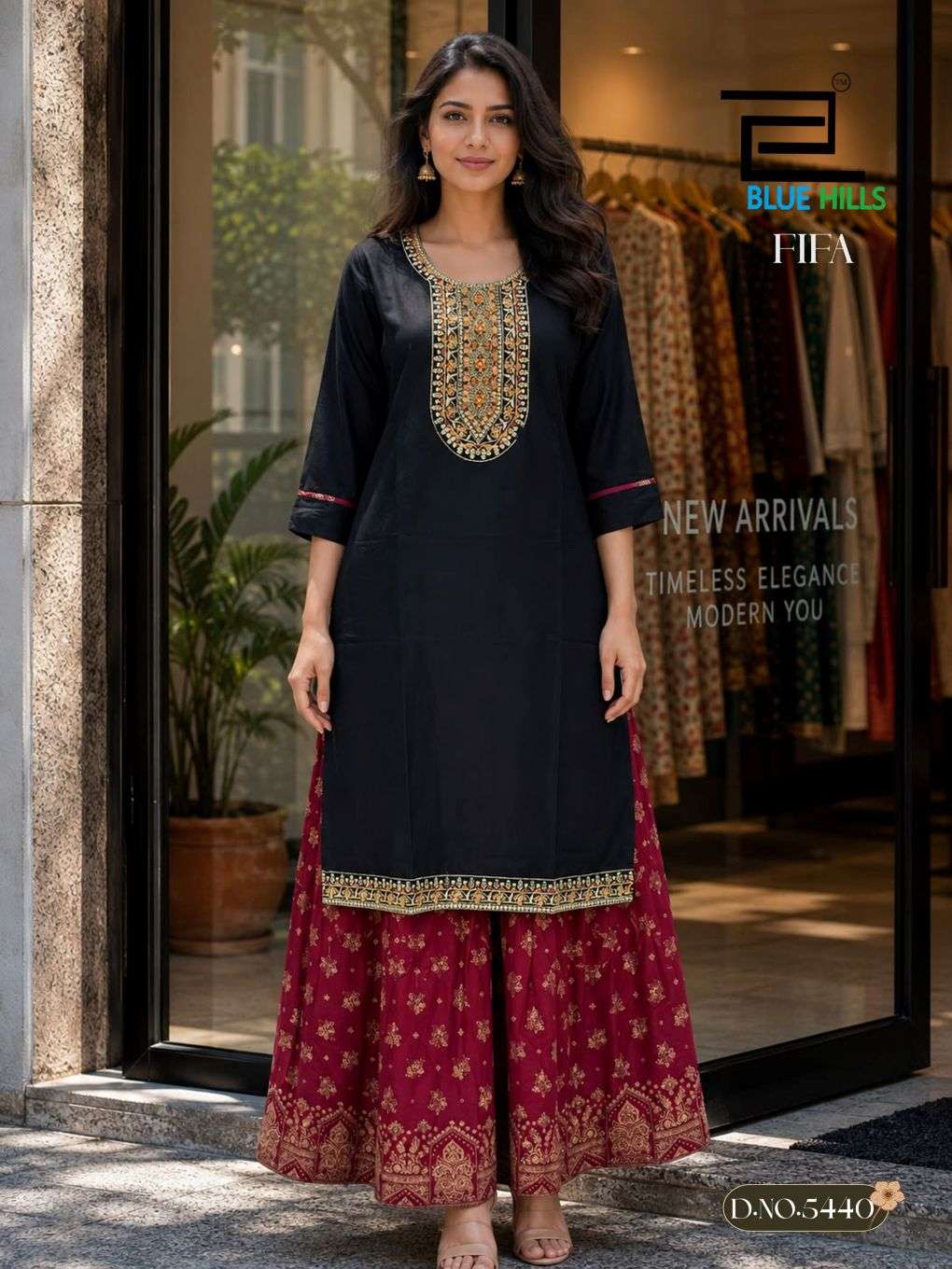 BLUE HILLS FIFA 5435 to 5440 Series Rayon Embroidered Kurti Pant Set