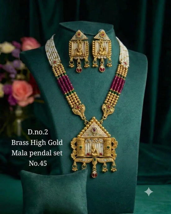Amrah Wholesale Brass High Gold Mala Pandel Set 45 Brass Necklace Set