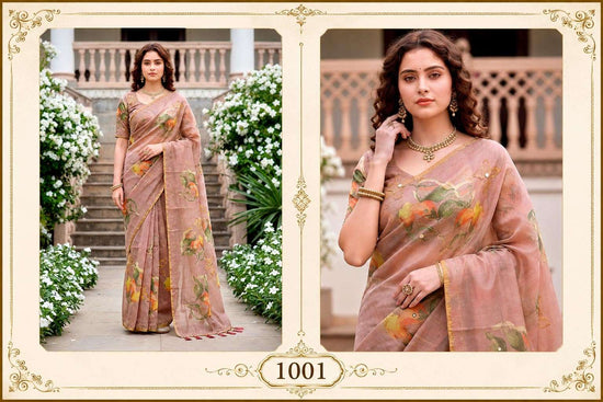 BUNAWAT ERODI Cotton Printed Aari Work Saree with Blouse