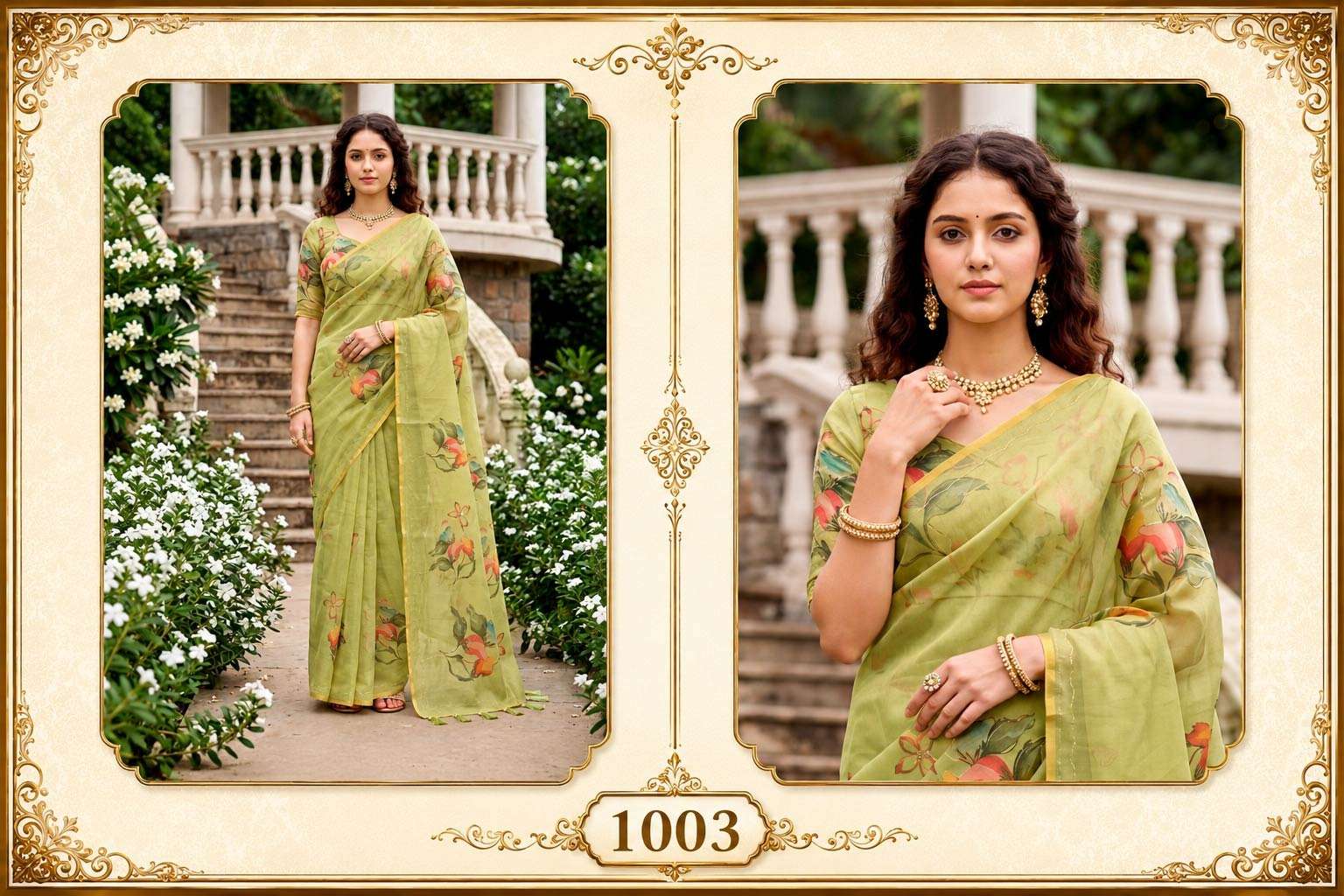 BUNAWAT ERODI Cotton Printed Aari Work Saree with Blouse