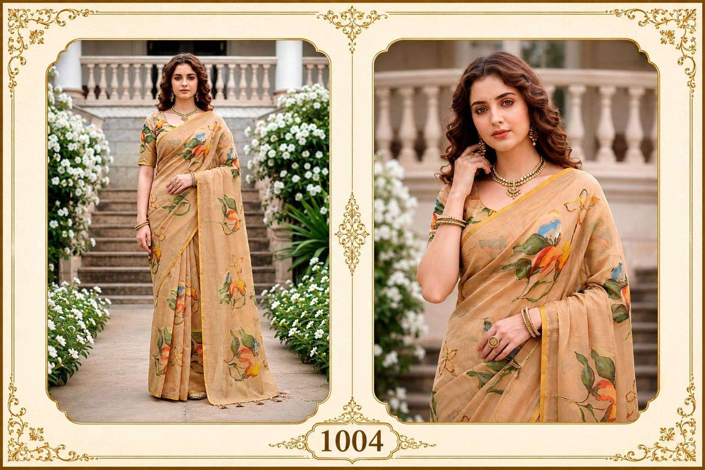 BUNAWAT ERODI Cotton Printed Aari Work Saree with Blouse