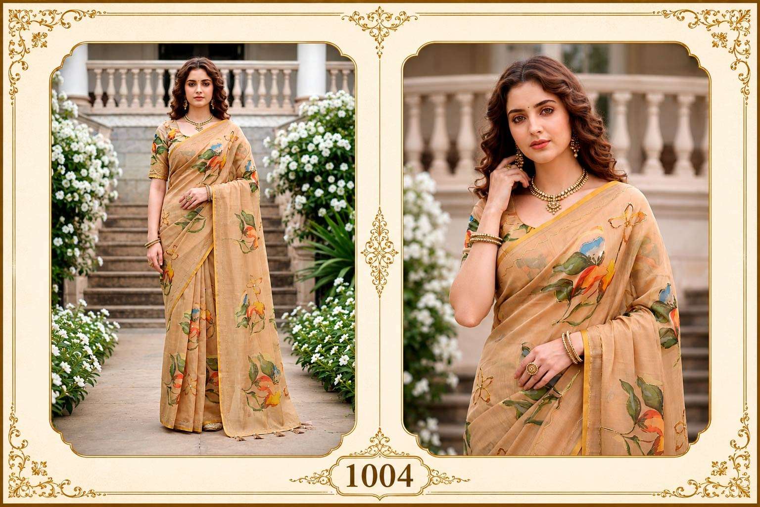 BUNAWAT ERODI Cotton Printed Aari Work Saree with Blouse