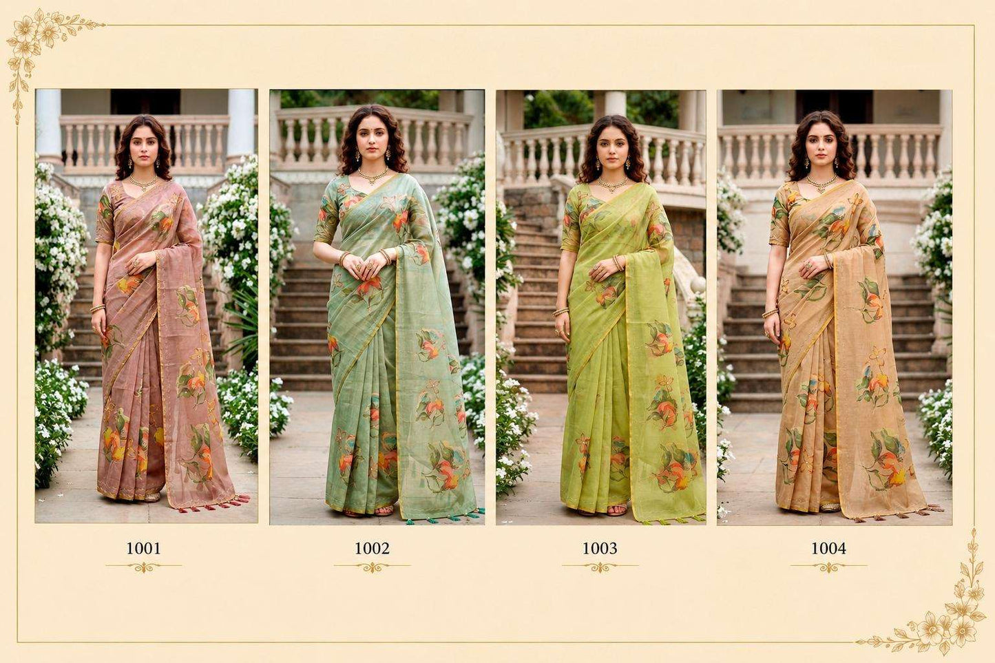 BUNAWAT ERODI Cotton Printed Aari Work Saree with Blouse
