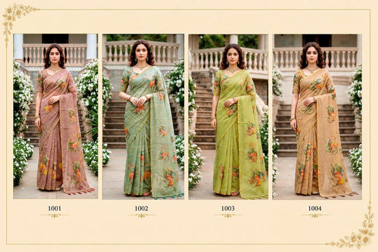 BUNAWAT ERODI Cotton Printed Aari Work Saree with Blouse