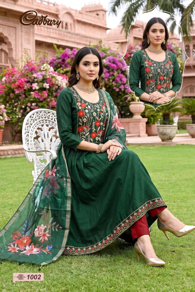 Amrah Wholesale Cadbury Vol 1 Viscose Vertican Silk Kurti Pant Dupatta Set