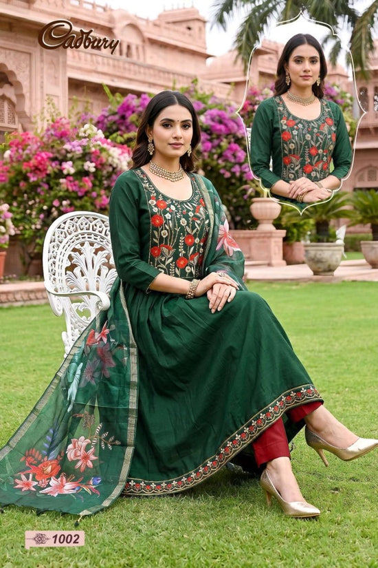 Amrah Wholesale Cadbury Vol 1 Viscose Vertican Silk Kurti Pant Dupatta Set