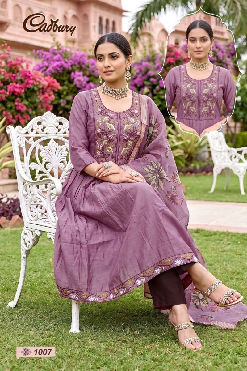 Amrah Wholesale Cadbury Vol 1 Viscose Vertican Silk Kurti Pant Dupatta Set