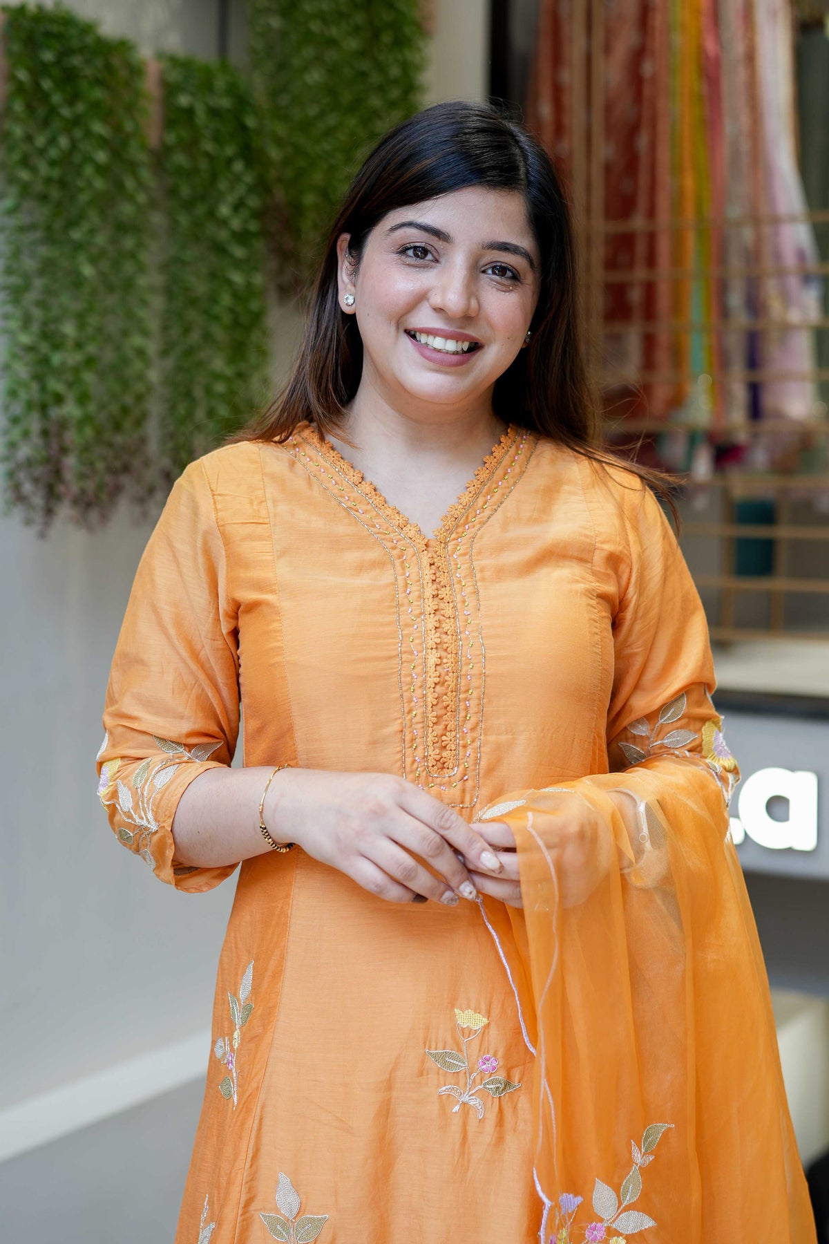 Amrah Wholesale D 2114 Muslin Embroidery Kurti Pant Dupatta Set