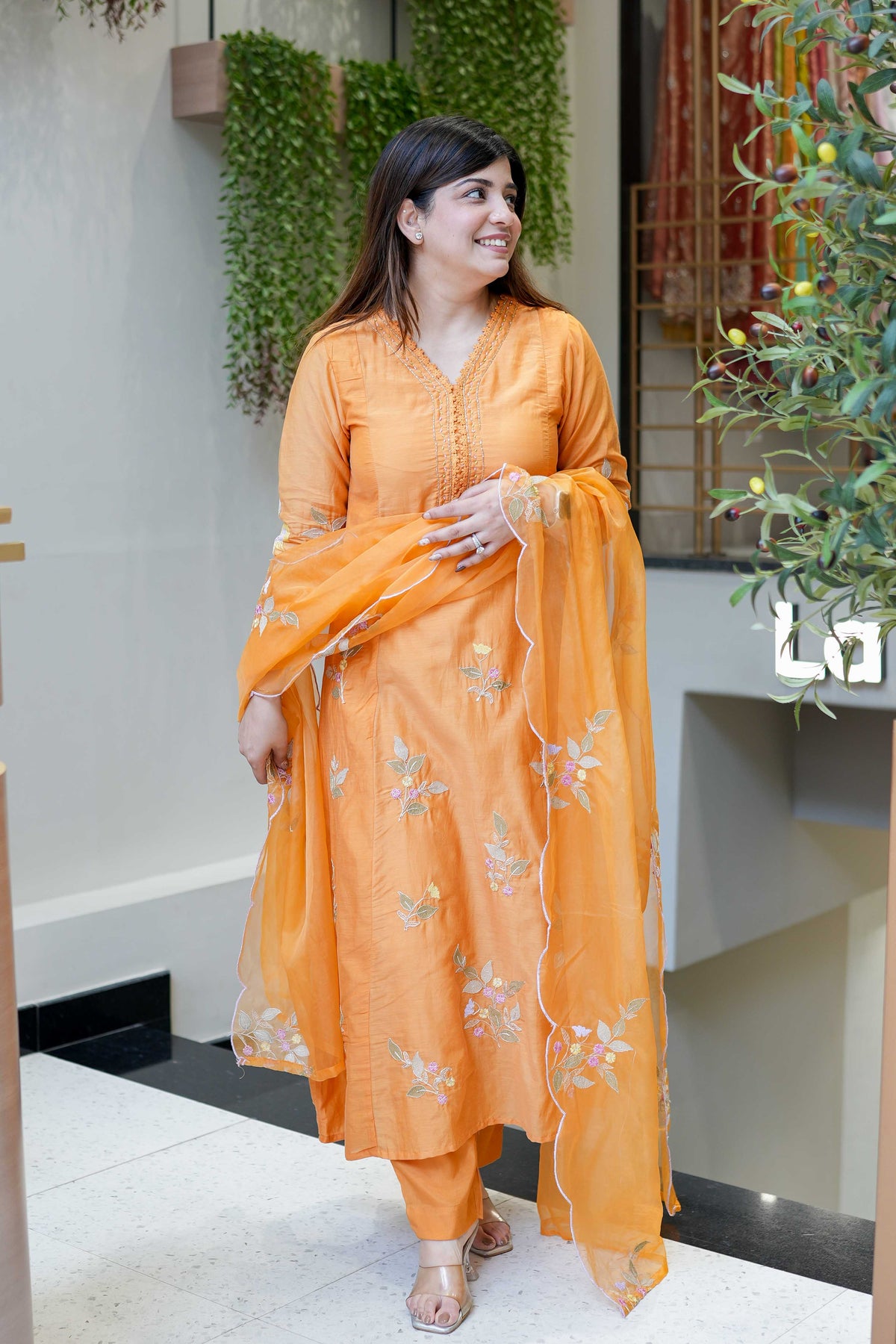 Amrah Wholesale D 2114 Muslin Embroidery Kurti Pant Dupatta Set