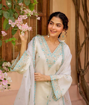 Amrah Wholesale Daya 02 Viscose Rayon Embroidered Kurti Pant Dupatta Set
