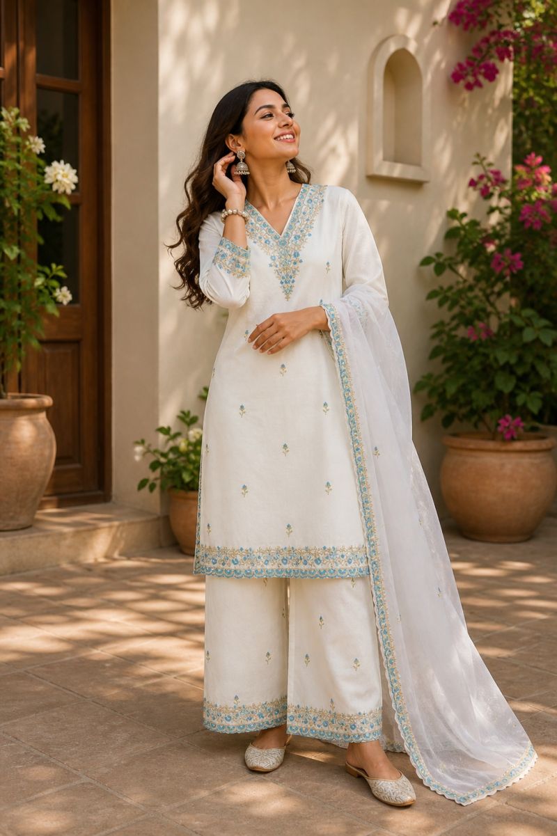 Amrah Wholesale Daya 02 Viscose Rayon Embroidered Kurti Pant Dupatta Set