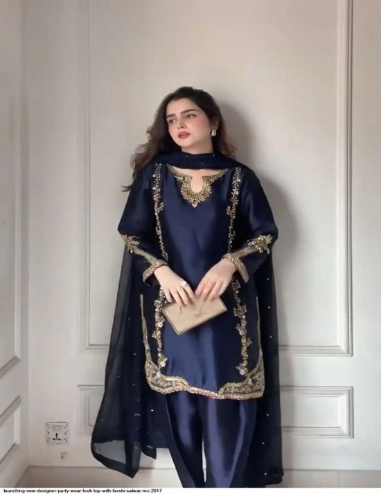 Amrah Wholesale Devprachi 01 Natural Crepe Embroidered Kurti Pant Dupatta Set