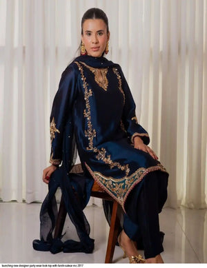 Amrah Wholesale Devprachi 01 Natural Crepe Embroidered Kurti Pant Dupatta Set