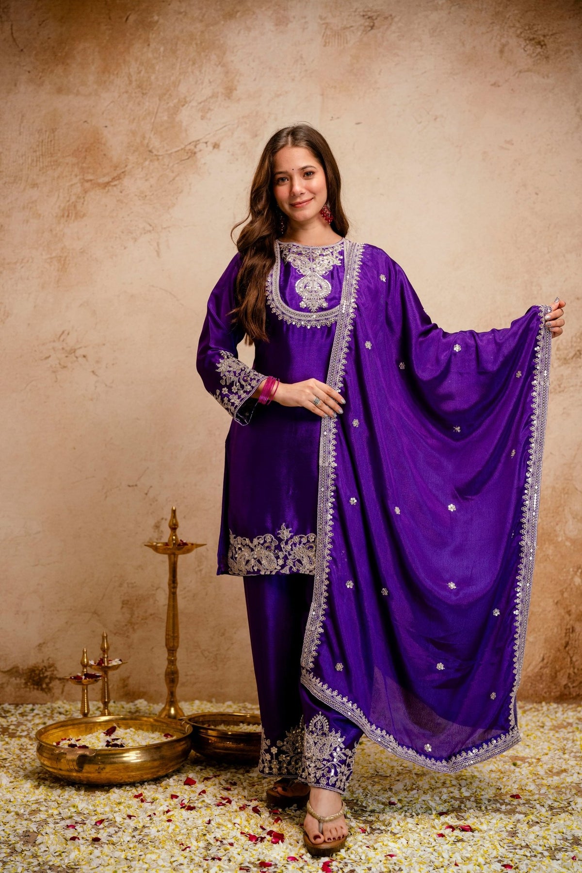 Amrah Devsuhani 01 Chinon Embroidered Kurti Pant Dupatta Set - Amrah Wholesale