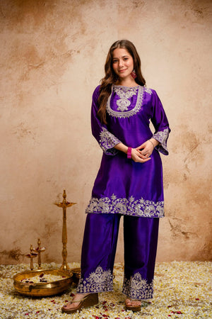 Amrah Devsuhani 01 Chinon Embroidered Kurti Pant Dupatta Set - Amrah Wholesale