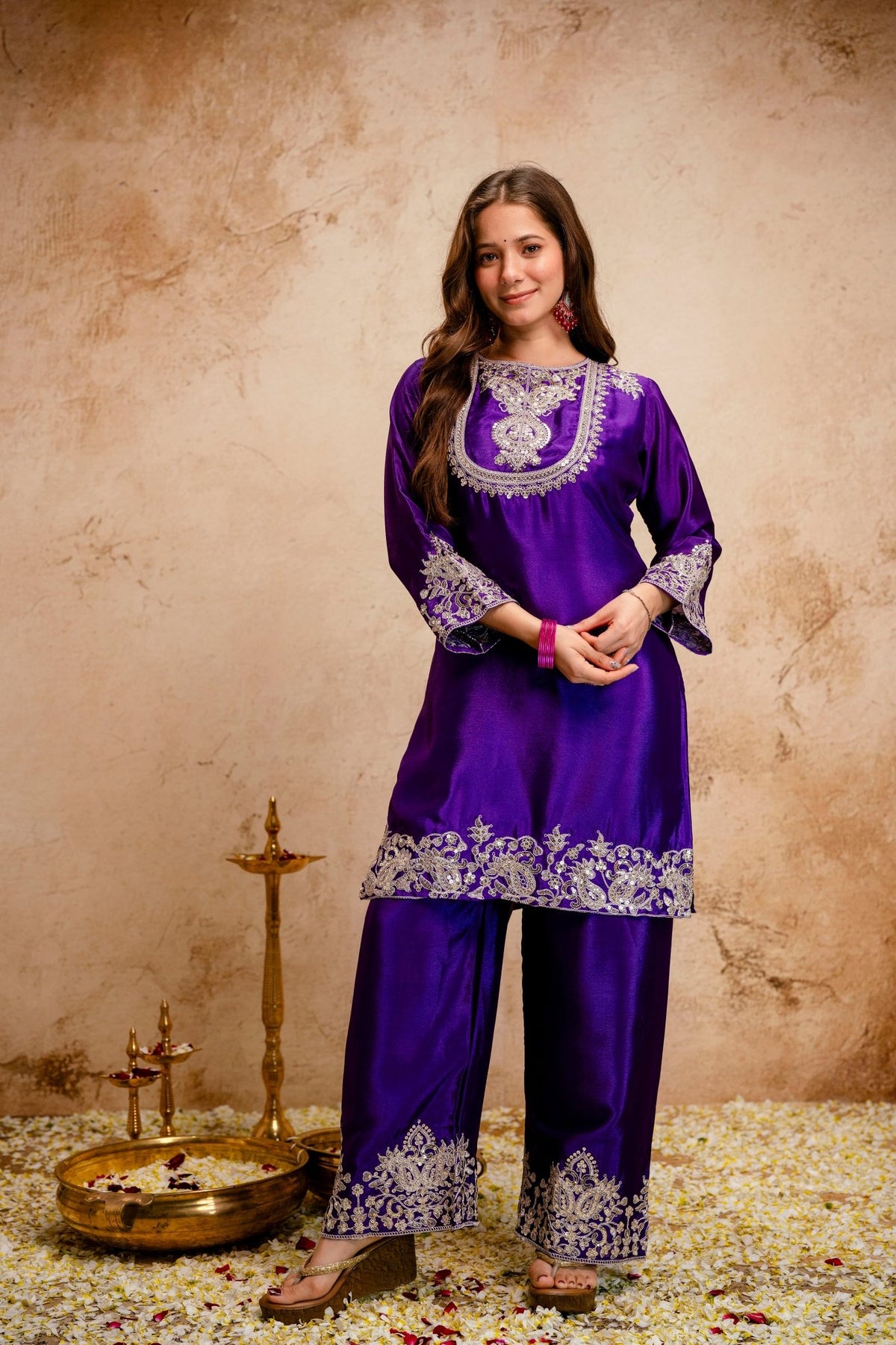 Amrah Devsuhani 01 Chinon Embroidered Kurti Pant Dupatta Set - Amrah Wholesale