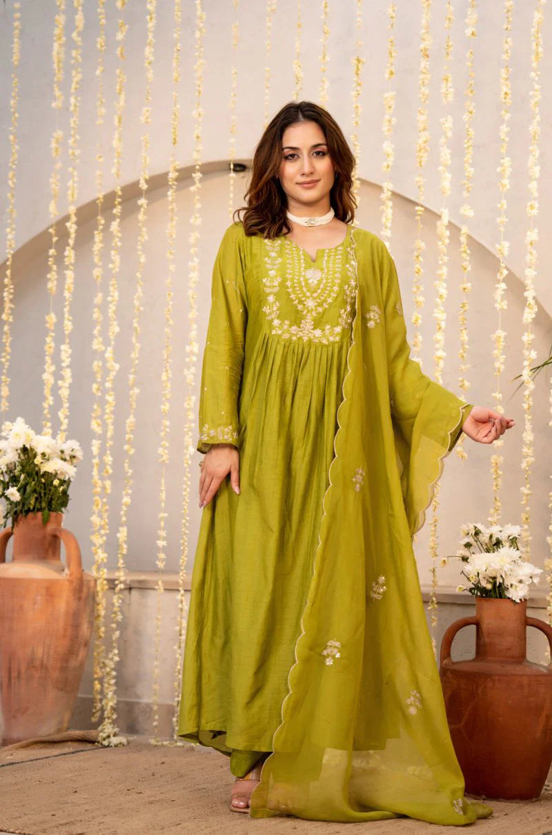 Amrah Dhruvi 474 Silk Embroidered Anarkali Kurti Pant Dupatta Set